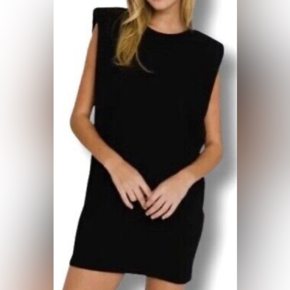 Rachel Zoe black shoulder pad mini dress ✨